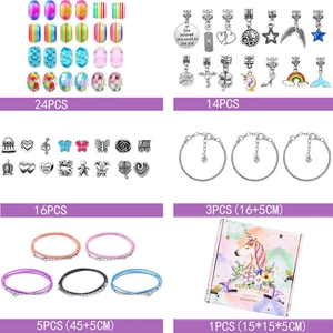 DIY Einhorn Charm Armband Set mit bunten Perlen und Schmuckschatulle 150-teilig