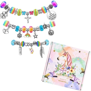 DIY Regenbogen Einhorn Bastelset für Kinderarmbänder mit 150 Perlen und Geschenkbox