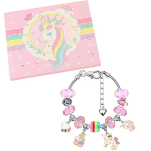 Coffret cadeau bracelet licorne rose avec calendrier de l'avent pour enfants filles
