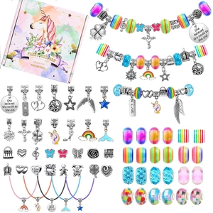 DIY Schmuckset Bastelset Für Mädchen Einhorn Regenbogen Perlen Armband Halskette Mit Geschenkbox Für Kinder Geburtstag Party Mitgebsel