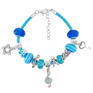Coffret cadeau bracelet perles bleues bohème avec breloques sirène et fermoir argenté