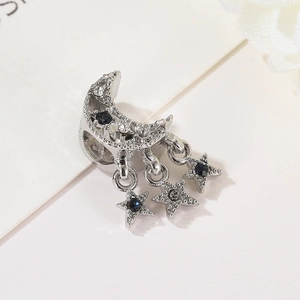 Blaues Sternenhimmel Traumfänger Anhänger mit Mond und Sternen für Armbänder aus Silber