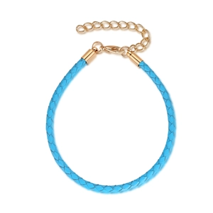 Himmelblaues 3mm geflochtenes Armband mit verstellbarem Goldverschluss und Verlängerung