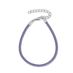 Bracelet cordon tressé violet clair 3mm avec fermoir homard argenté et extension