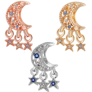 Blauer Sternenhimmel Traumfänger Mond Stern Anhänger Legierung Zirkonia Eingelegt DIY Schmuck Zubehör Für Armband Halskette Damen Geschenk
