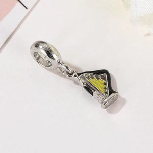 Cartoon harp charm in silver with black and yellow enamel for music lovers bracelets