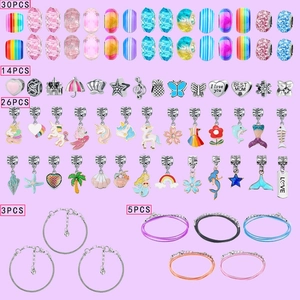 78-piece DIY jewelry kit with mermaid and unicorn beads, charms, and snake chain bracelets