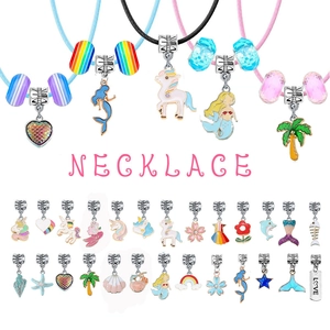 78-piece kids DIY mermaid and unicorn charm necklace set with colorful beads and cords