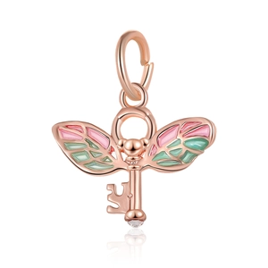 Alloy Wing Key Pendant Colorful Enamel Feather Charm For Necklace Bracelet DIY Jewelry Making Accessories Gift For Girls