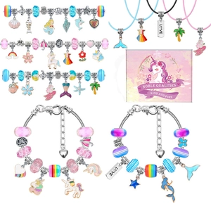 78-piece DIY kids jewelry making kit with unicorn mermaid beads and gift box set