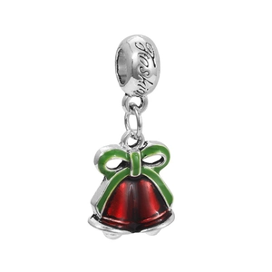 Ciondolo a campana di Natale in smalto rosso e fiocco verde per bracciali e collane