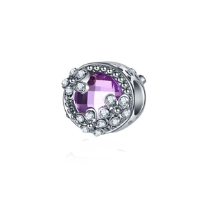 Breloque fleur en argent avec pierre violette pour bracelets ou colliers à perles DIY
