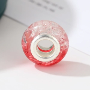Red crackle glass bead with silver metal core for DIY creative jewelry and bracelets