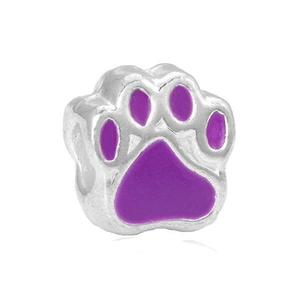 Breloque patte argentée avec émail violet pour bijoux DIY et bracelets à perles