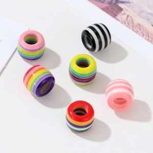 Cuentas de resina de colores con agujeros grandes y rayas arcoíris para joyas DIY
