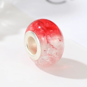 Red crackle resin charm bead with silver core for DIY jewelry bracelets and necklaces
