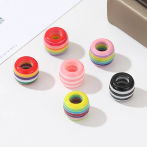 Cuentas de resina con rayas de arcoíris y agujero grande para joyería artesanal DIY