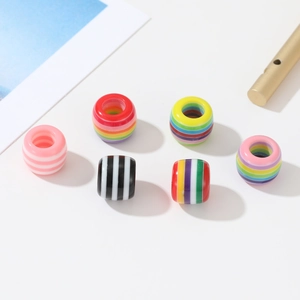 Cuentas de resina a rayas arcoíris con agujero grande para joyería y pulseras creativas