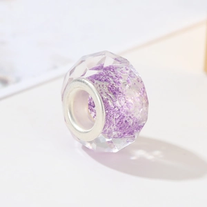 Faceted purple glitter resin bead with large silver metal core for DIY jewelry