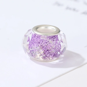 Sparkly purple faceted resin beads with silver large hole core for DIY jewelry making
