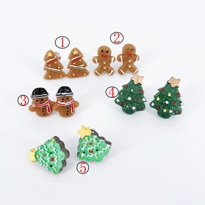 Cute resin Christmas earrings set featuring gingerbread man and festive tree designs