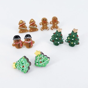 Christmas resin earring set featuring gingerbread man, snowman and green festive trees