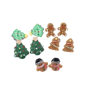 Cute Christmas cartoon resin earrings set featuring tree snowman and gingerbread man designs