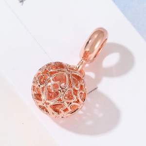 Bohemian rose gold hollow heart ball charm pendant with polished ring for DIY jewelry