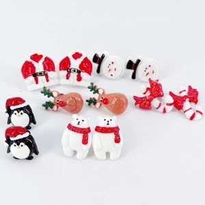 Orecchini a Clip Animali Cartoni Animati di Natale per Bambini Babbo Natale Pupazzo di Neve Renna Gioielli Festivi in Resina