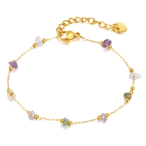 Bracciale a catena dorata boho con pietre naturali colorate e chiusura a moschettone regolabile