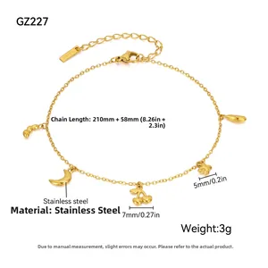 Detail eines 210mm Edelstahl-Fußkettchens mit Mond-Anhängern und eingraviertem S.Steel-Logo