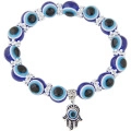 Vintage evil eye beaded bracelet with blue beads and silver Hamsa hand charm for couples