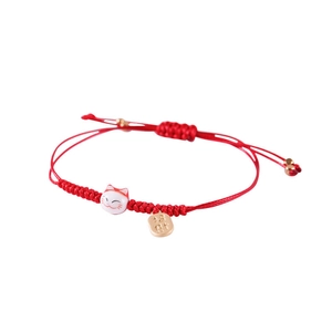Bracciale intrecciato rosso regolabile con gatto portafortuna e ciondolo d'oro ricchezza