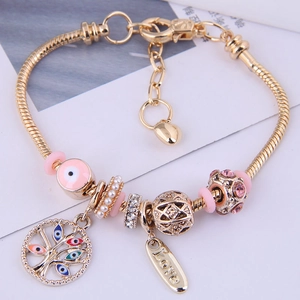 Bracciale Bohemian Placcato Oro Lega Malocchio Albero Della Vita Con Perline Strass Catena A Serpente Gioielli Moda Donna