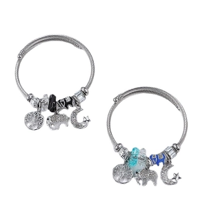 Bracciale a cavo in acciaio inossidabile con Albero della Vita, elefante e luna