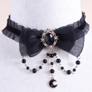Collana Girocollo Gotica in Pizzo con Fiocco per Donna Pendente Vintage Lolita Ritratto Stella Luna Perla Artificial Nappina Gioielli Halloween