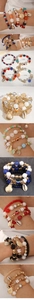 Details des böhmischen mehrlagigen Perlenarmbands mit Muschelanhänger und Größenangabe