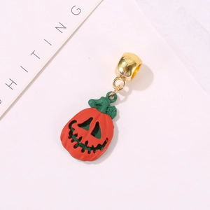 Ciondolo zucca in smalto arancione con gancio dorato per creazione gioielli Halloween