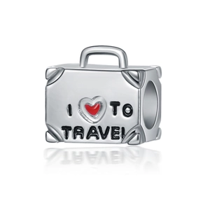 Travel Suitcase Charm Alloy Enamel Red Heart Bead For DIY Bracelet Jewelry Making Gift I Love To Travel Accessory Pendant