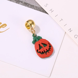 Ciondolo zucca di Halloween in smalto rosso e foglia oro per bracciali gioielli DIY