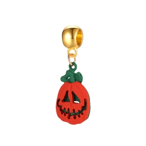 Ciondolo zucca di Halloween in smalto rosso e perla dorata per creazione gioielli