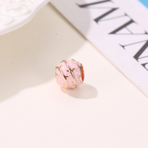 Roze en roségouden bedel met bladpatroon voor DIY-bedelarmbanden en sieraden