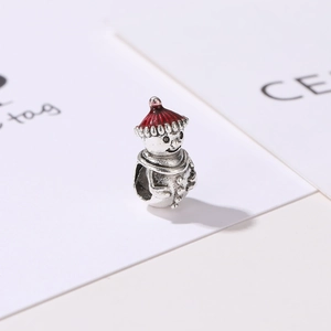 DIY Christmas snowman charm bead with red enamel hat for holiday bracelets