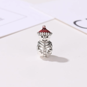 DIY Christmas snowman charm bead with red enamel hat for holiday bracelets