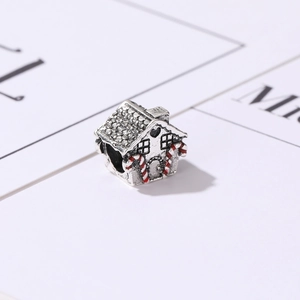 Christmas Gingerbread House charm in enamel silver finish for DIY bracelets and necklaces