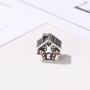 Christmas Gingerbread House charm bead with red and white enamel for DIY bracelets