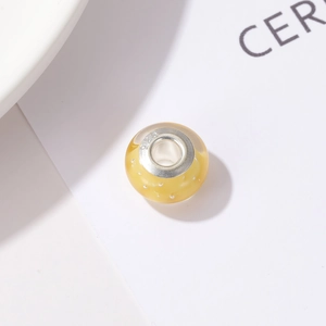 Translucent yellow amber glass charm with S925 silver core for DIY jewelry bracelets