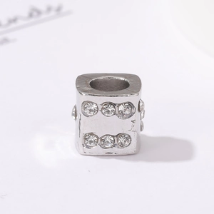 Silver dice charm bead with clear cubic zirconia inlay for DIY jewelry and bracelets