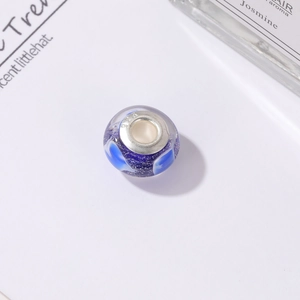 Blue heart lampwork glass bead charm with S925 silver core for DIY bracelet making