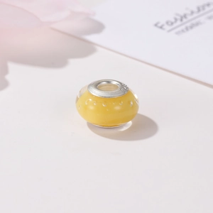 Yellow bubble glass charm bead with S925 sterling silver core for DIY charm bracelets
